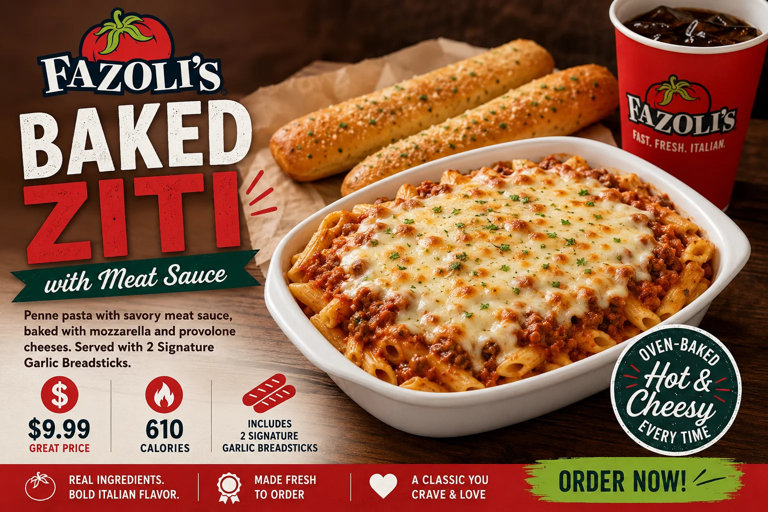 Fazoli's Baked ziti with Meat Sauce