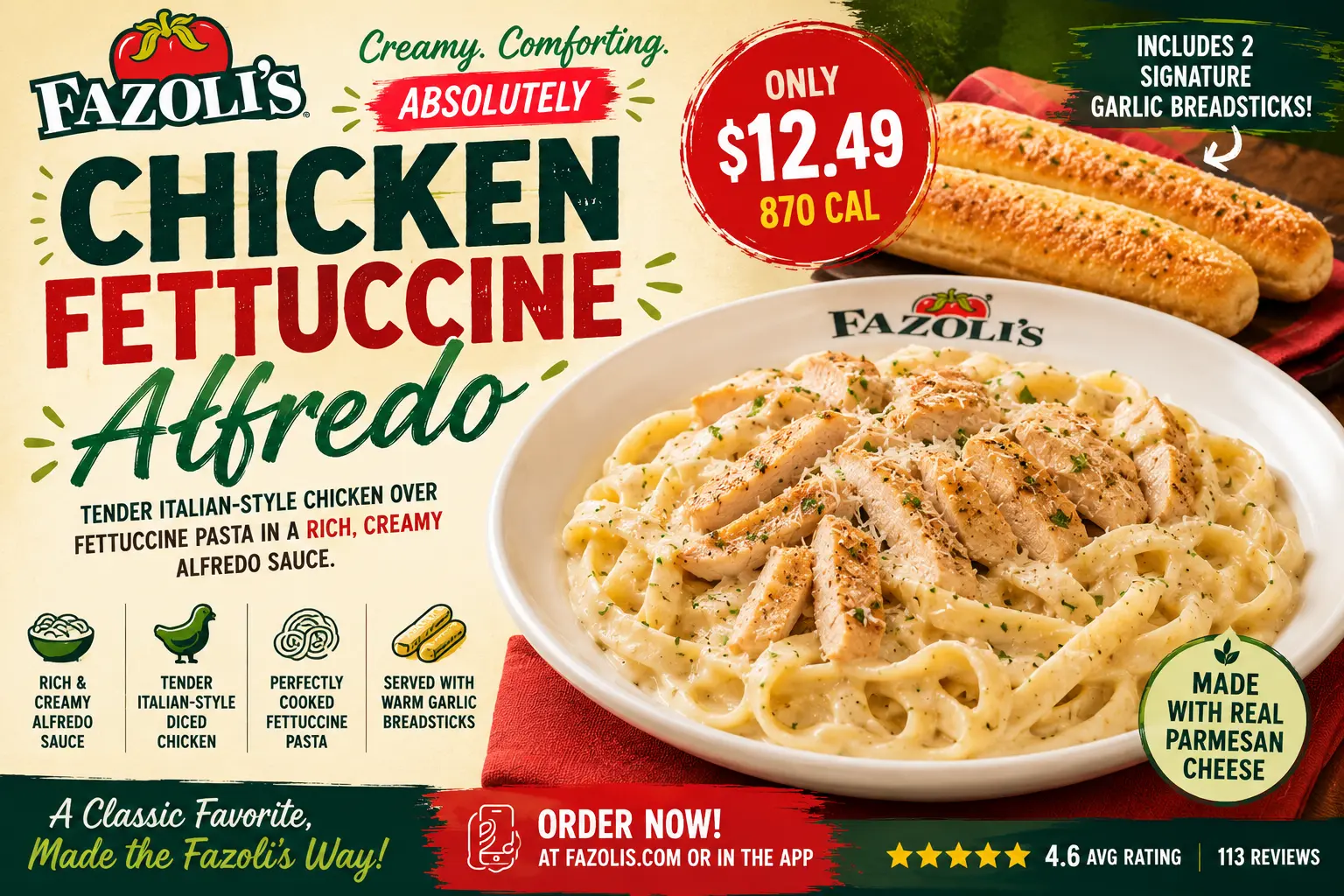 Fazolis Chicken Fettuccine Alfredo 2026