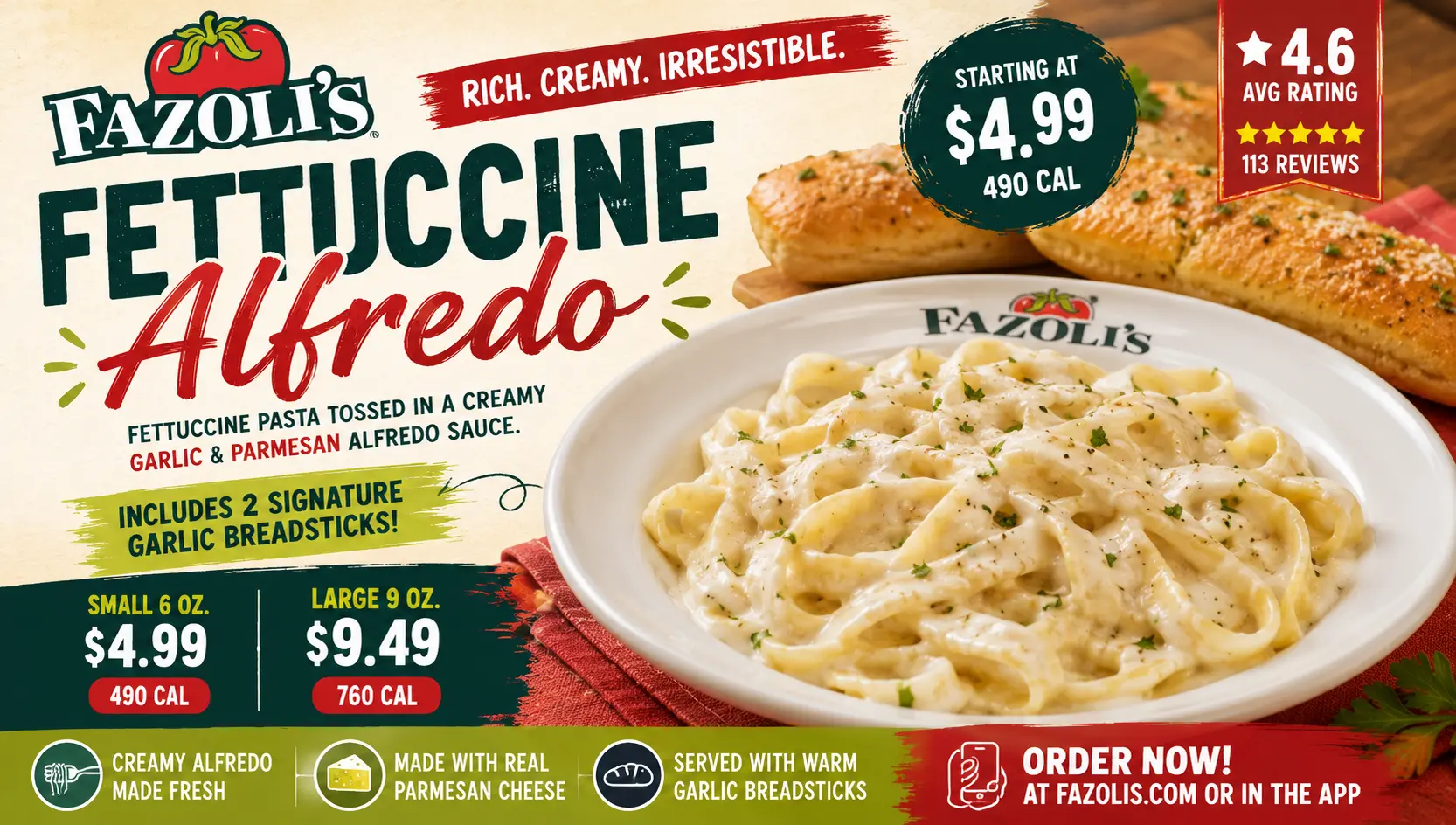 Fazolis Fettuccine Alfredo 2026