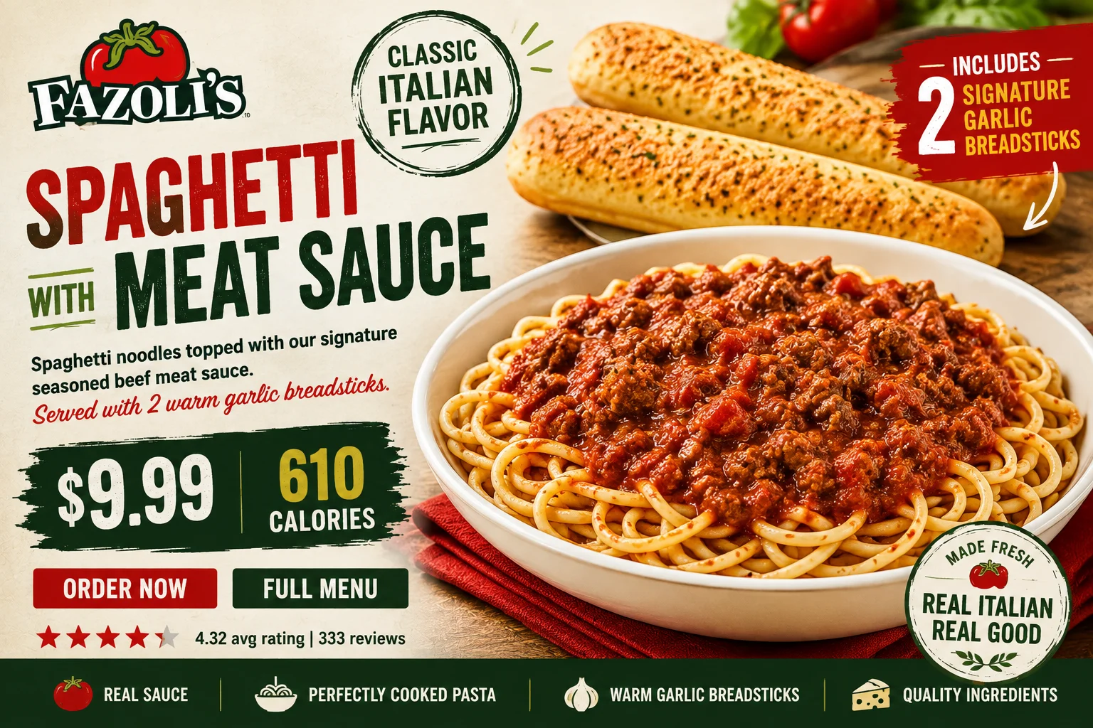 Fazolis Spaghetti with Meat Sauce
