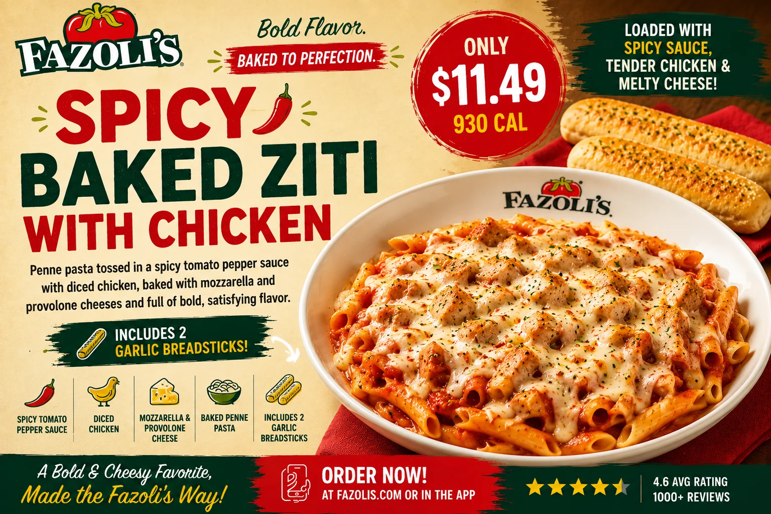 Fazoli's Spicy Baked Ziti with Chicken price